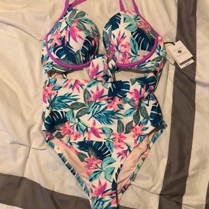 One piece cut out bathing suit.